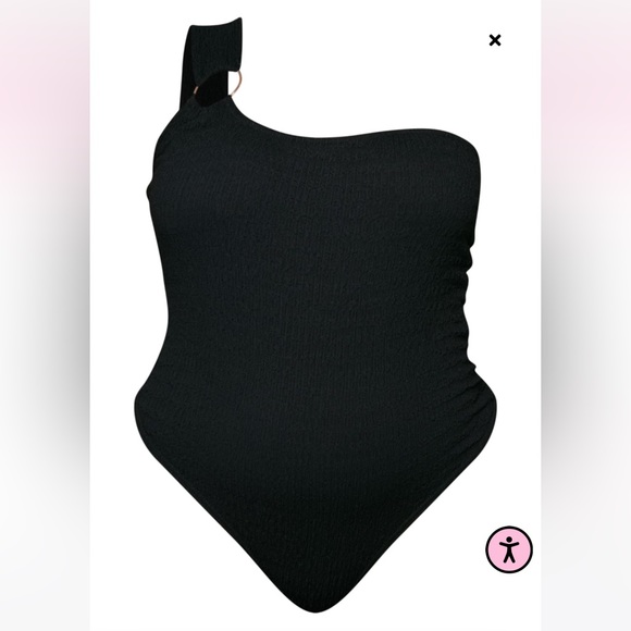 PLT Plus Black Textured One Shoulder Ring Detail Bodysuit - Picture 7 of 8